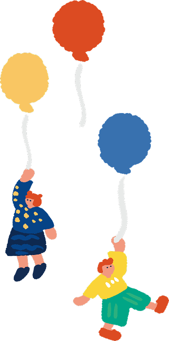 風船に乗った子どものイラスト